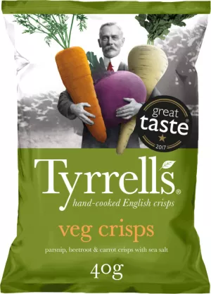 رقائق البقوليات التي تحلل الجزرة مع قرصة من ملح البحر ، 40g - TYRRELLS