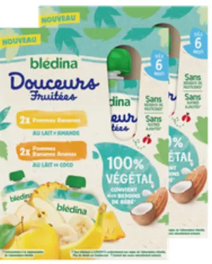 Fruitige zoete kalebassen 100% plantaardig, verpakking van 4x90g - BLEDINA