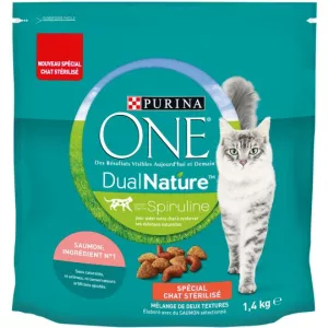 Kroketten für sterilisierte erwachsene Katzen mit Lachs und Spirulina 1,4 kg - PURINA ONE