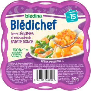 Repas pour bébé dès 15 mois Blédichef Petits légumes et mousseline de Patate douce 250g - BLÉDINA