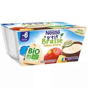 Postre bebé a partir de 6 meses Leche vegetal de coco manzana piña Bio P'tit Brassé 90g - NESTLE