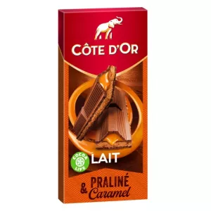 Comprimido de chocolate com leite pralina que flui caramelo 200g - COTE D'OR