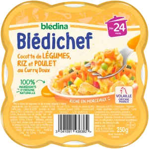 Plat bébé dès 24 mois légumes riz poulet au curry 250g - BLÉDINA