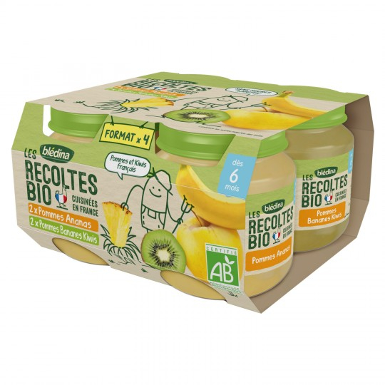 Pots Les Récoltes Pommes Ananas et Pommes Bananes Kiwis x4, 520g - BLEDINA