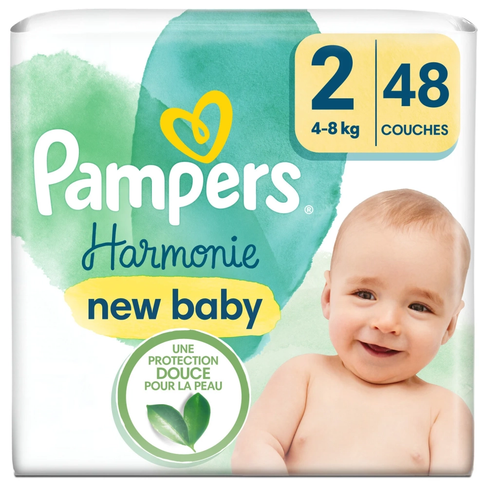 PAMPERS COUCHES BÉBÉ HARMONIE -TAILLE 2 - 48 COUCHES ( 4-8KG )