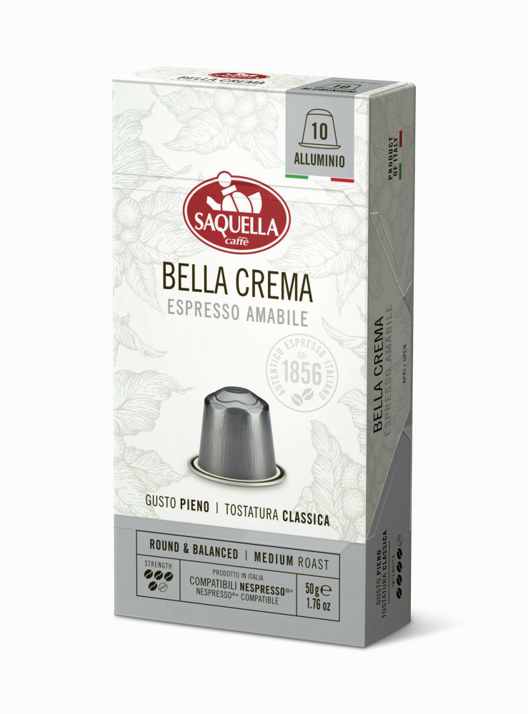 Saquella Bar Italia Espresso Bellacrema Capsules, Box X10 Caps, 50 G