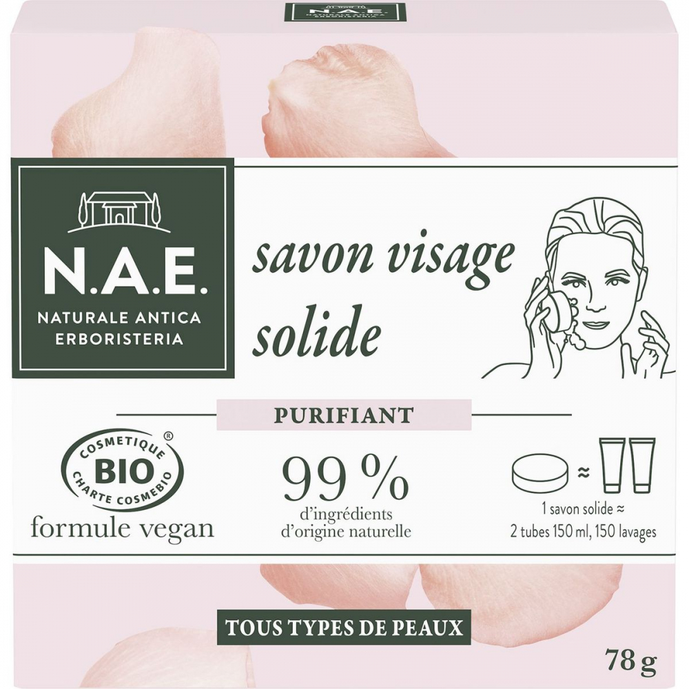 Savon visage solide Bio tous types de peaux 78g - N.A.E