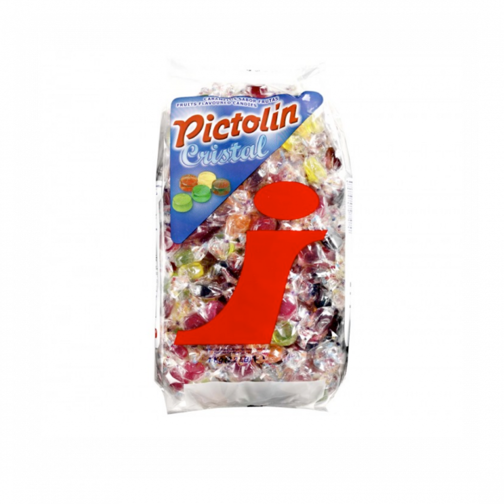 Pictolin Cristal - 6 Assorted Fruit And Cola Flavoured Candies: Banana, Cola, Cherry, Orange, Apple, Blackberry - 1kg Bag X 12