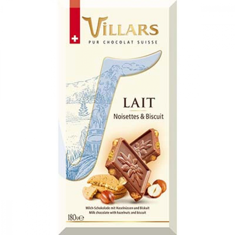 Chocolat au lait; noisettes et biscuits 180g - VILLARS