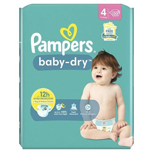 COUCHE BABY-DRY TAILLE 4 (9-14KG) - 22 GHẾ - PAMPERS