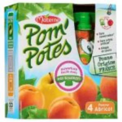 Kompotte aus Früchten unserer Region, Apfel-Aprikose aus Rhône-Alpes, ohne Zuckerzusatz, 4 x 90 g - Pom'potes