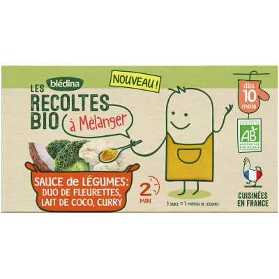 Repas bébé dès 10 mois sauce Duo de fleurette Lait de coco Curry Bio - BLÉDINA
