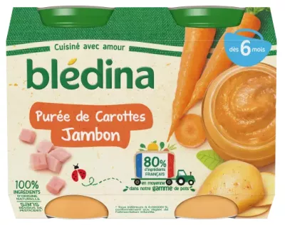 Kleine potten puree wortel ham 2x200 - BLEDINA