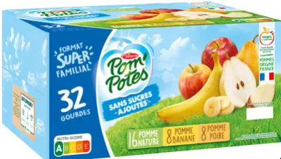 Compote Gourdes Pomme; Pomme Poire; Pomme Banane Format Super Familial 32x90g - POM' POTES