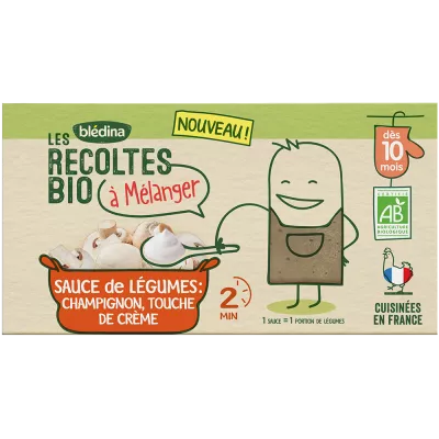 Repas bébé dès 10 mois sauce de champignons, touche de crème Bio 2x150g - BLÉDINA