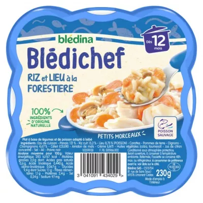 Plat bébé dès 12 mois riz &  lieu à la forestière Blédichef 230g - BLÉDINA