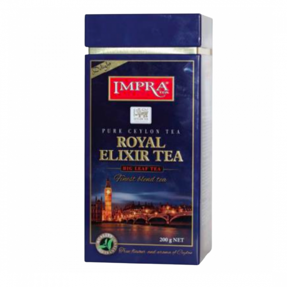 Impra,  Ceylon Tea, Packeted Black Tea, Flavoured "royal Elixier Knight" Big Leaf,  200gx6, Square Metal Caddy