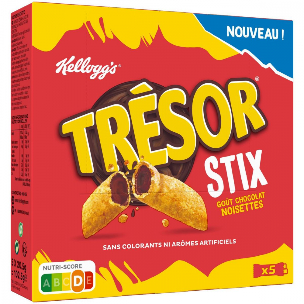 Tresor Stix Chocolat Noisettes 5x20,5g - KELLOGG'S