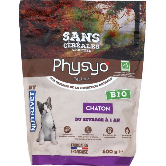 Croquettes pour chaton sans céréales Bio 600g - PHYSYO