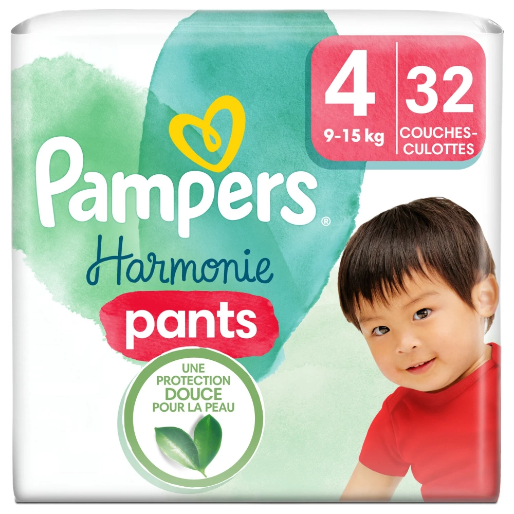 PAMPERS COUCHES BÉBÉ HARMONIE PANTS -TAILLE 4 - 32 COUCHES ( 9-14KG )