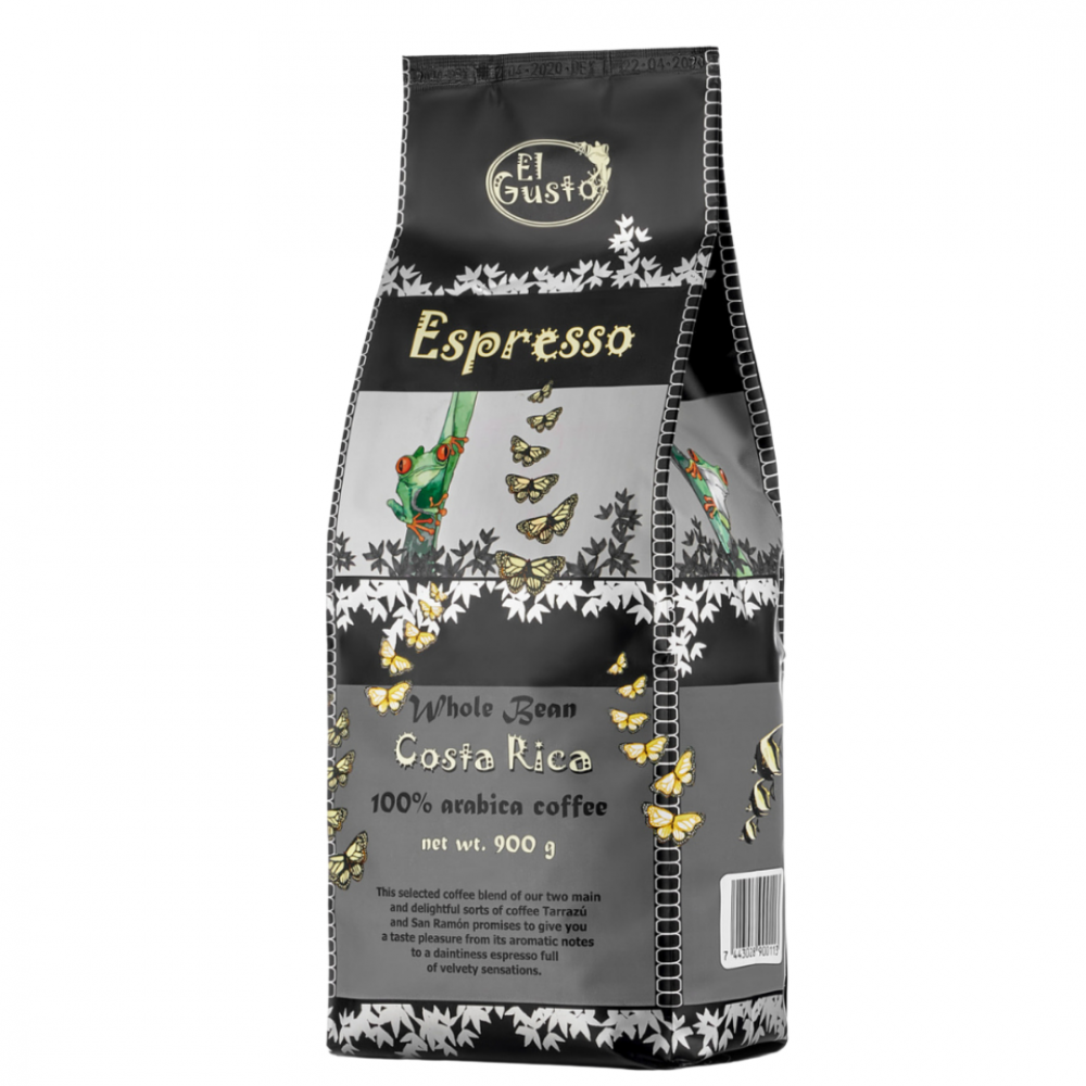 Espresso Gourmet Whole Bean Roasted Coffee, El Gusto, 100% Arabica Coffee, Sun Dried, Washed Process, Medium Roast, Single Origin, Sca Score 85,  900g
