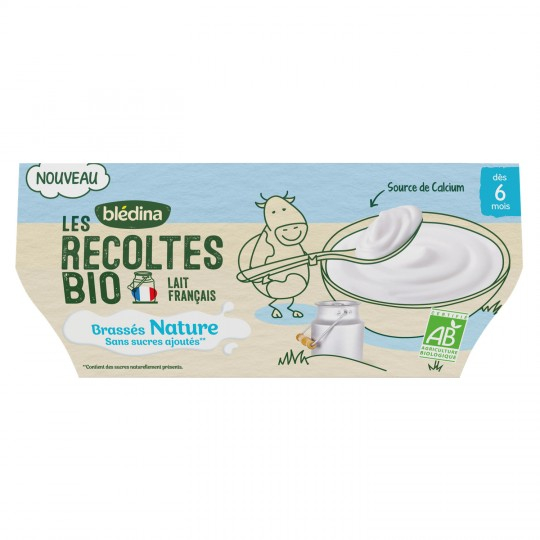 Dessert bébé dès 6 Mois brassés nature sans sucres ajoutés Bio 4x100g - BLÉDINA