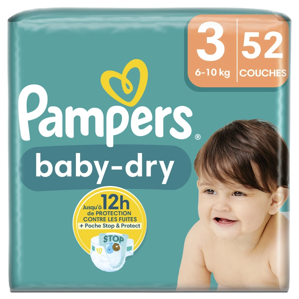 Детские сухие подгузники Baby Dry, размер 3, 52 - PAMPERS