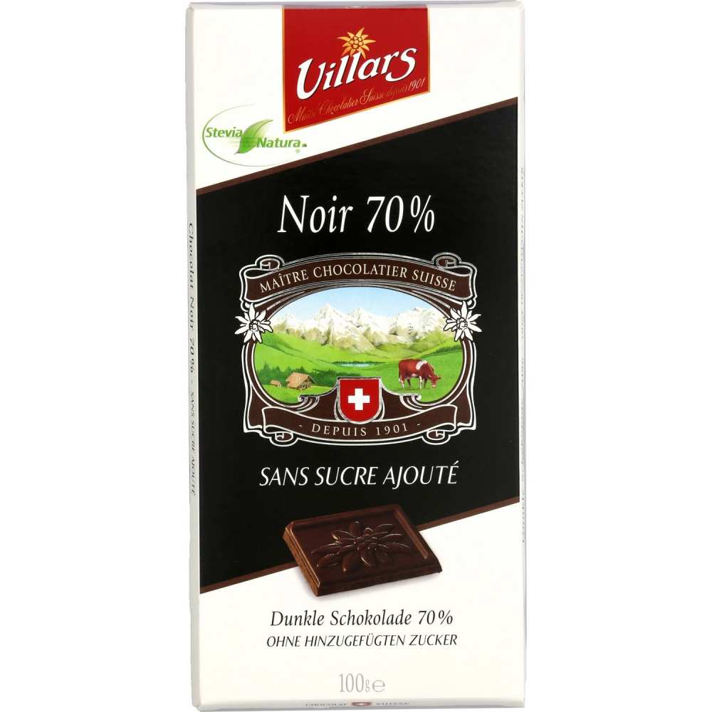 Tableta de chocolate negro 70% sin azúcares añadidos 100g - VILLARS