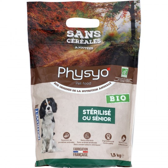 Croquette pour chiens senior ou stérilisé Bio 1,5kg - PHYSYO.