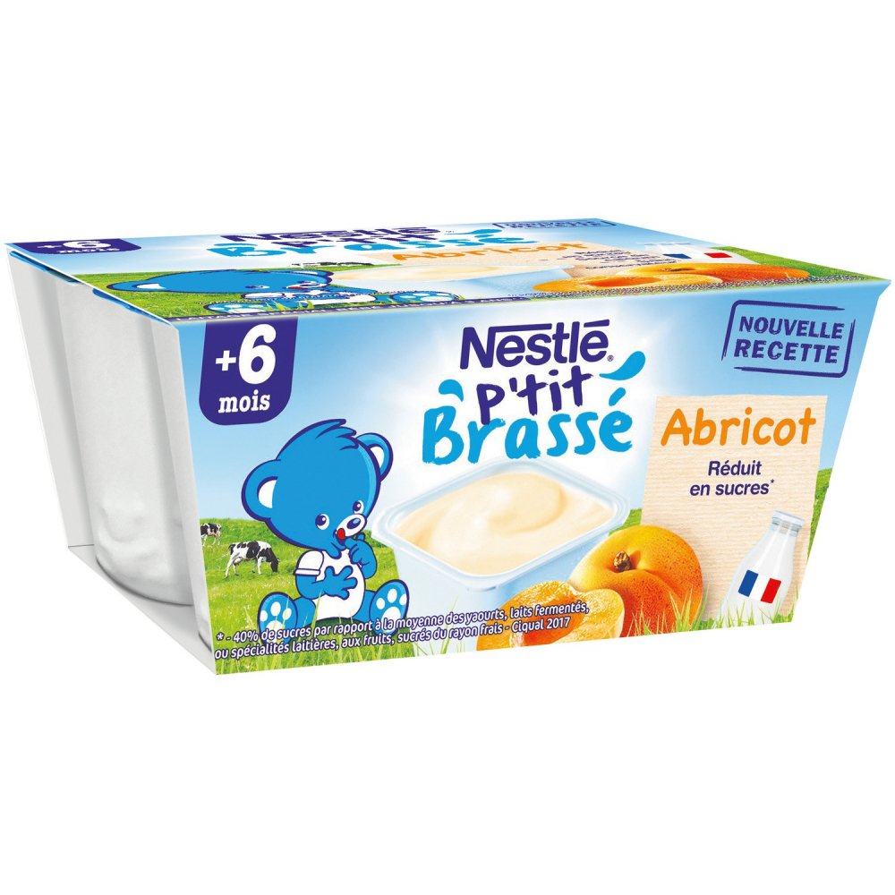 Desserts bébé dès 6 mois; abricot P'tit brassé 4x100 g - NESTLE
