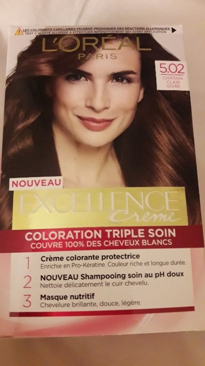 L'OREAL Paris Excellence Coloración Permanente Crema Triple Cuidado para Cabellos Blancos 5.02 Castaño Claro Castaño Helado