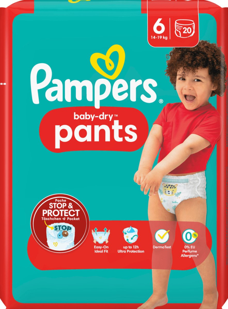 Grossiste PAMPERS COUCHE BABY-DRY PANTS TAILLE 6 (14-19KG) 20 COUCHES