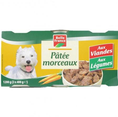 Pâté With Pieces Of Beef And Vegetables For Dogs 3x400g - BELLE FRANCE