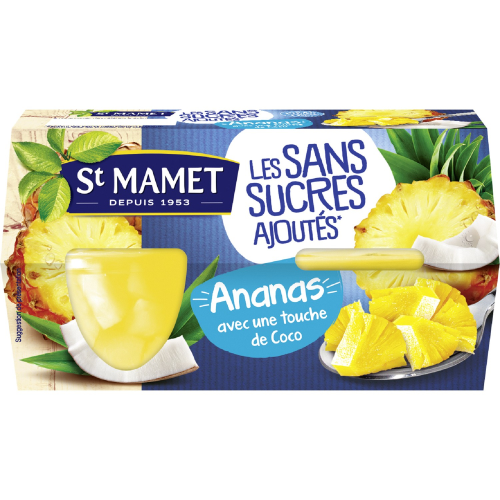 Frutas en almíbar de piña y coco 4x113g - ST MAMET