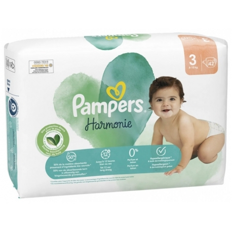 PAMPERS COUCHES BÉBÉ HARMONIE -TAILLE 3 ( 6-10KG ) - 42 COUCHES