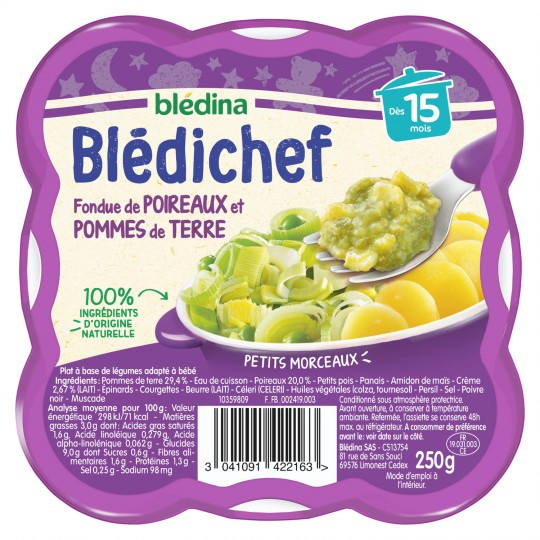 Babyschotel vanaf 15 maanden prei- en aardappelfondue Blédichef bakje 250g - BLÉDINA