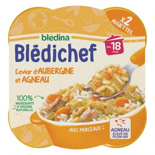 Plat bébé dès 18 mois caviar d'aubergine et agneau Blédichef 2x230g - BLÉDINA