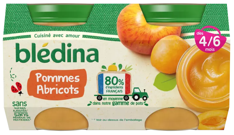 Purê de frutas Maçã Damasco 4x130g - BLEDINA