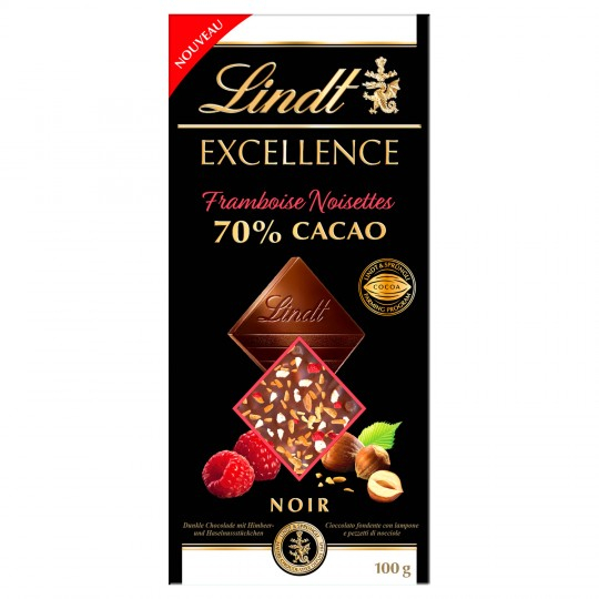 Tablette de chocolat noir éclats framboise et noisettes Excellence 100g - LINDT