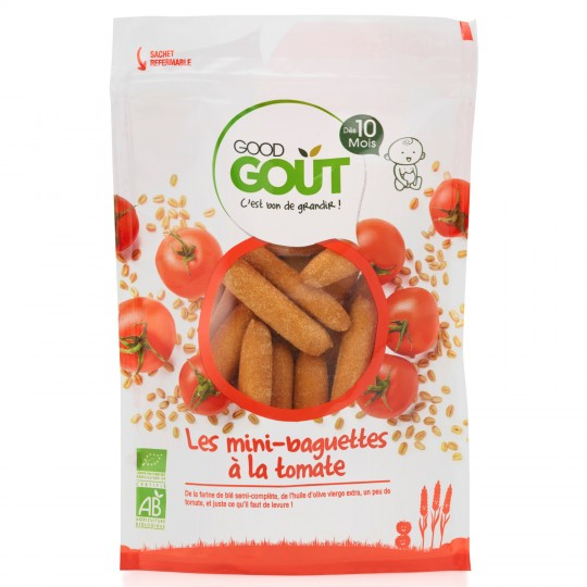 Biscoitos Salgados para Bebês a partir de 12 meses Mini Baguetes de Tomate Orgânico 70g - GOOD GOUT