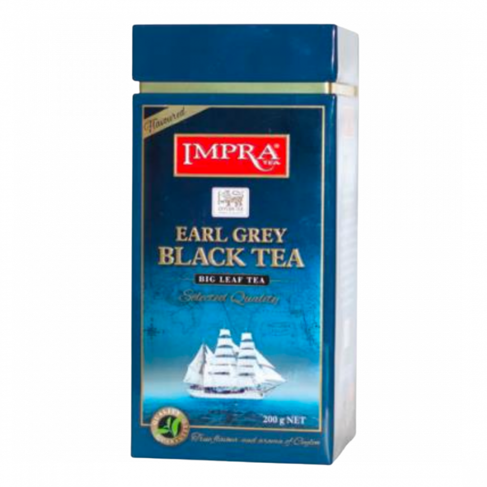 Impra, Black Tea, Flavoured Earl Grey âwith Natural Piecesâ Big Leaf,  200gx6, Square Metal Caddy