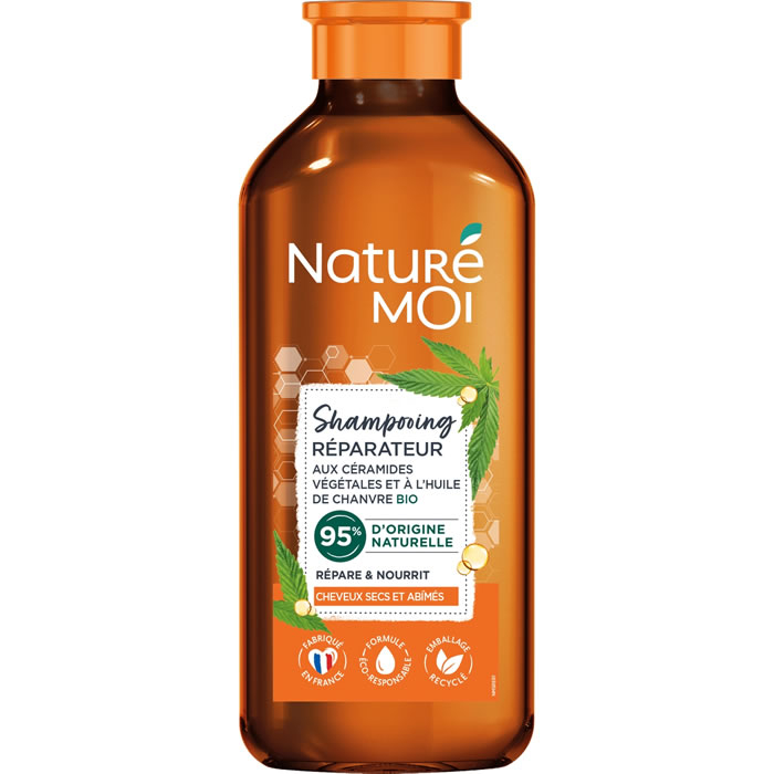 Herstellende shampoo met plantaardig keramiek en hennepolie voor droog en beschadigd haar, 250 ml - NATURE MOI