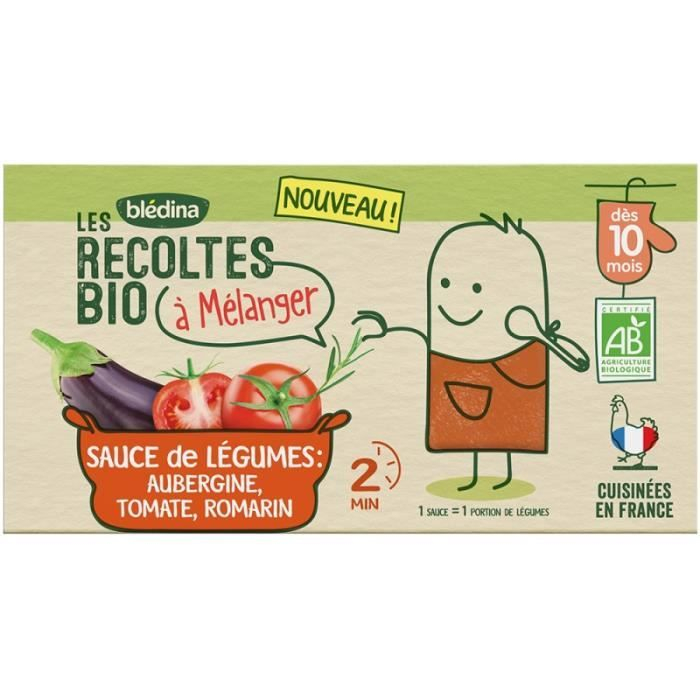 Repas bébé dès 10 mois sauce de légumes aubergine, tomate & romarin Bio 2x150g - BLÉDINA
