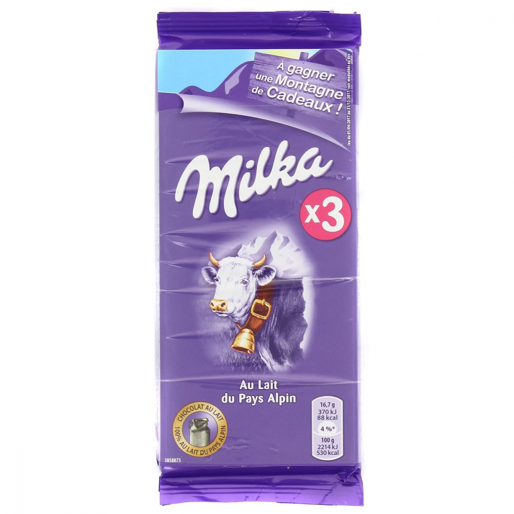 Barra de chocolate ao leite 3x100g - MILKA