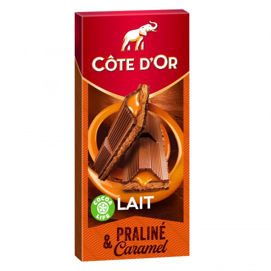 Tablette de chocolat au lait praliné cœur coulant caramel 200g - COTE D'OR