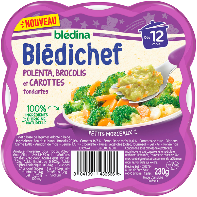 Grossiste Repas Pour Bebe Des 12 Mois Bledichef Polenta Brocolis Et Carottes Fondantes 230g Bledina