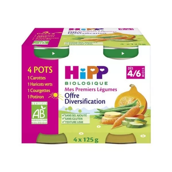 Органические горшки «Мои первые овощи предлагают разнообразие», 4x125 г - HIPP