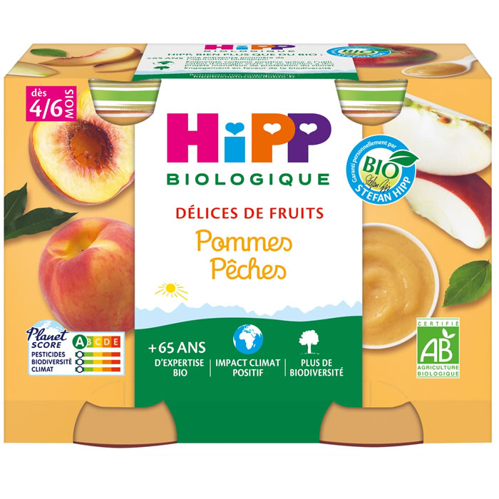 Compotas Delicias de Frutas Manzana/Melocotón Bio 2x190g - HIPP