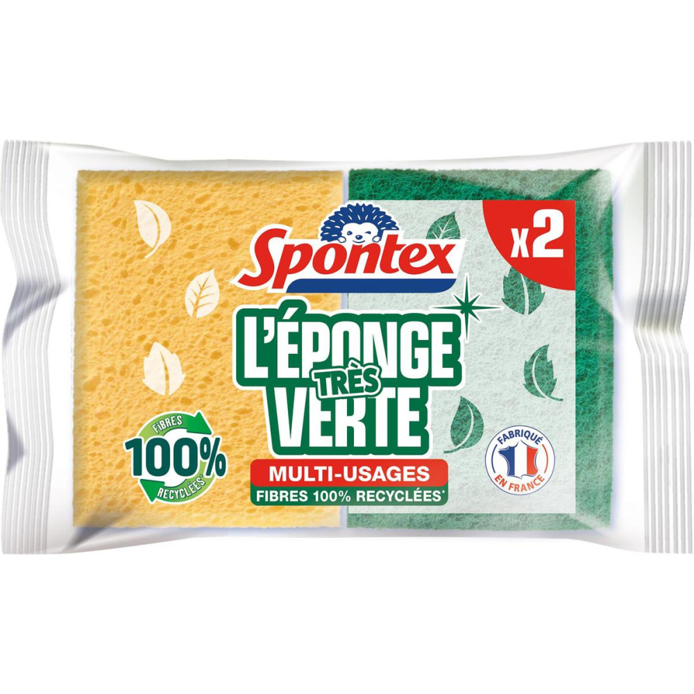 Eponge Végétale Très Vertes Grattantes, 2 - SPONTEX