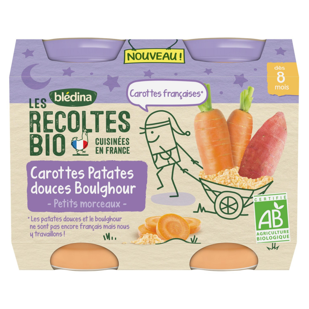 Pots Les Récoltes Carrots Sweet Potatoes Bulgur 2x200g - BLEDINA